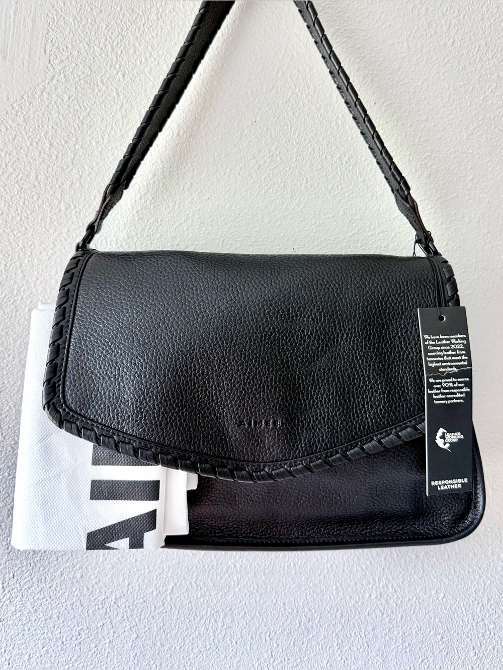 Aimee Kestenberg All For Love Black Pebbled Leather Shoulder Bag Whip Stitch - Picture 2 of 10